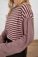 T-shirt manica svasata a righe con collo a contrasto Haveone