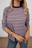T-shirt scatoletta a righe con collo a contrasto Haveone