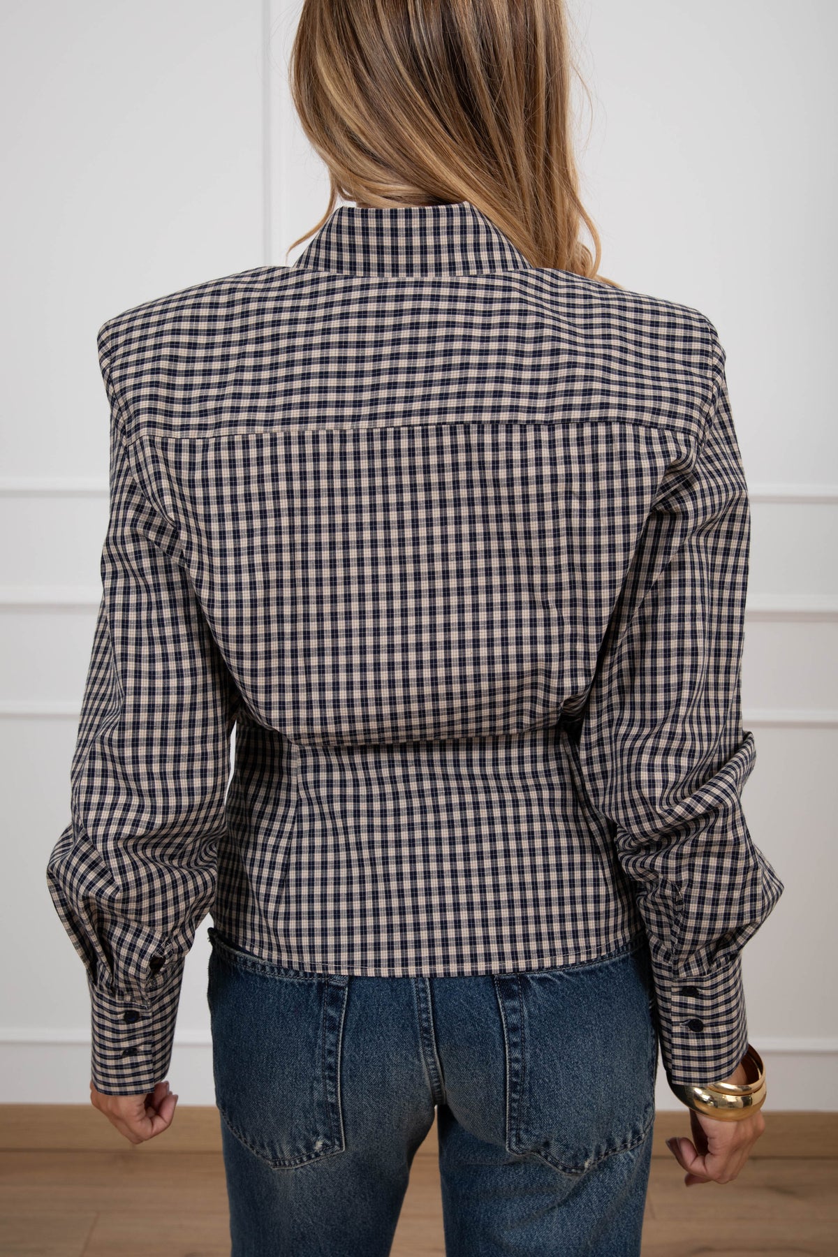 Camicia check con spallina imbottita e riprese variante blu Tensione IN