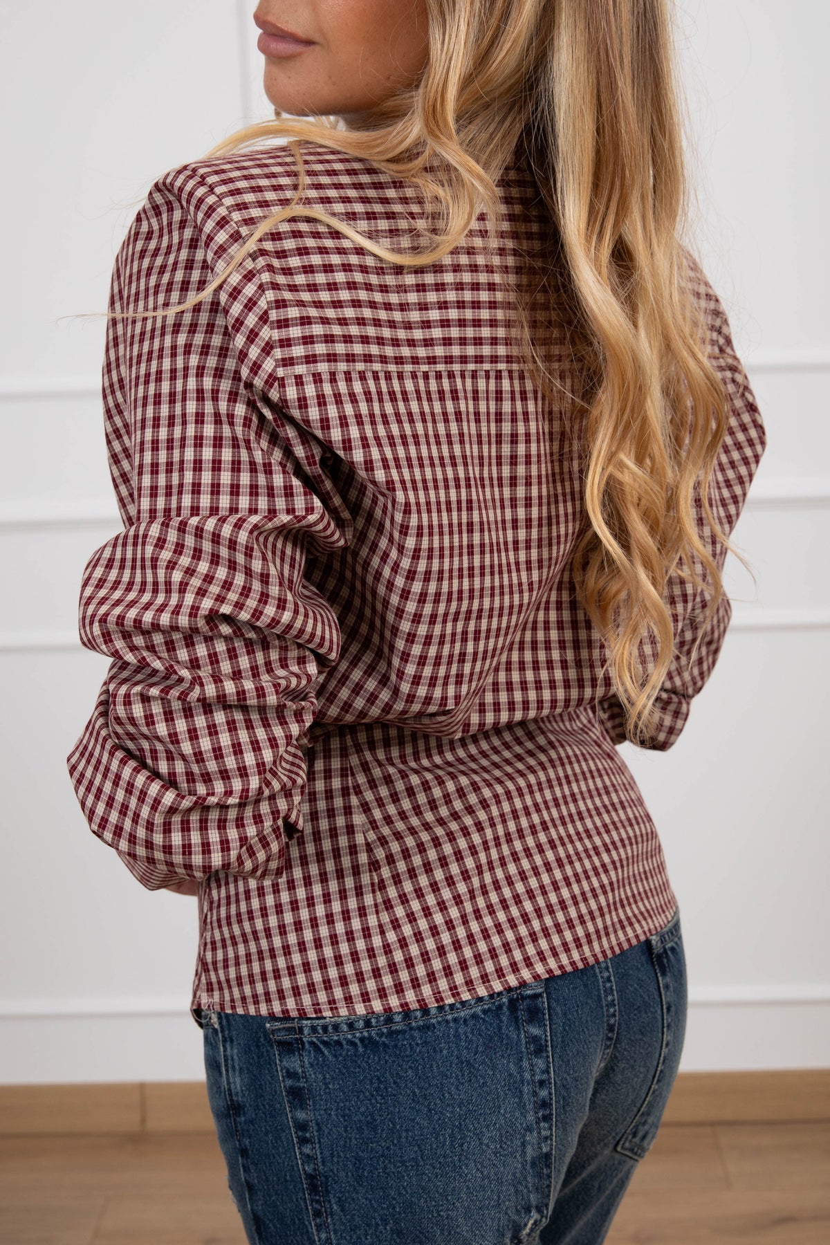 Camicia check con spallina imbottita e riprese variante bordeaux Tensione IN