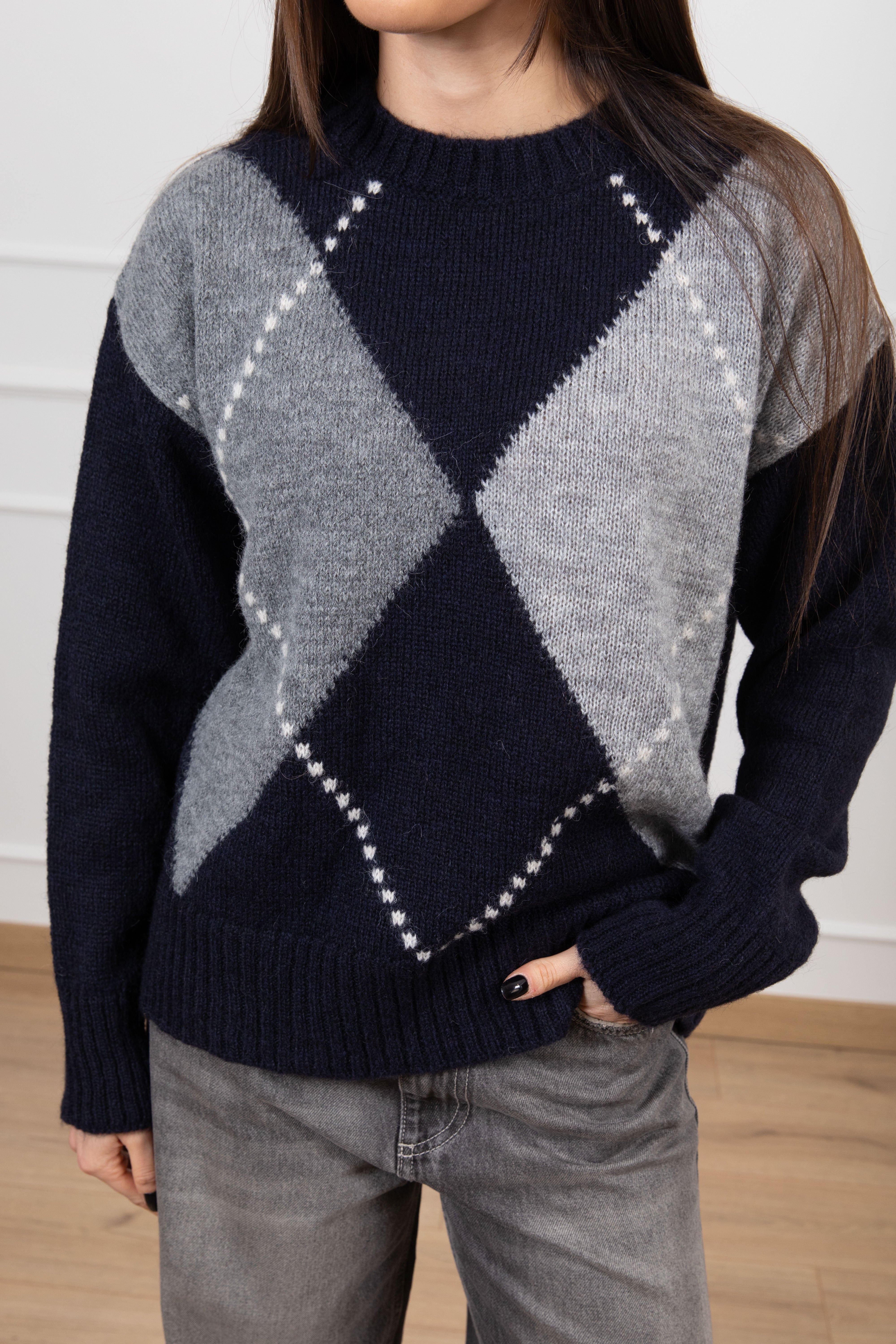 Pull girocollo maxi-rombo in alpaca Tensione IN