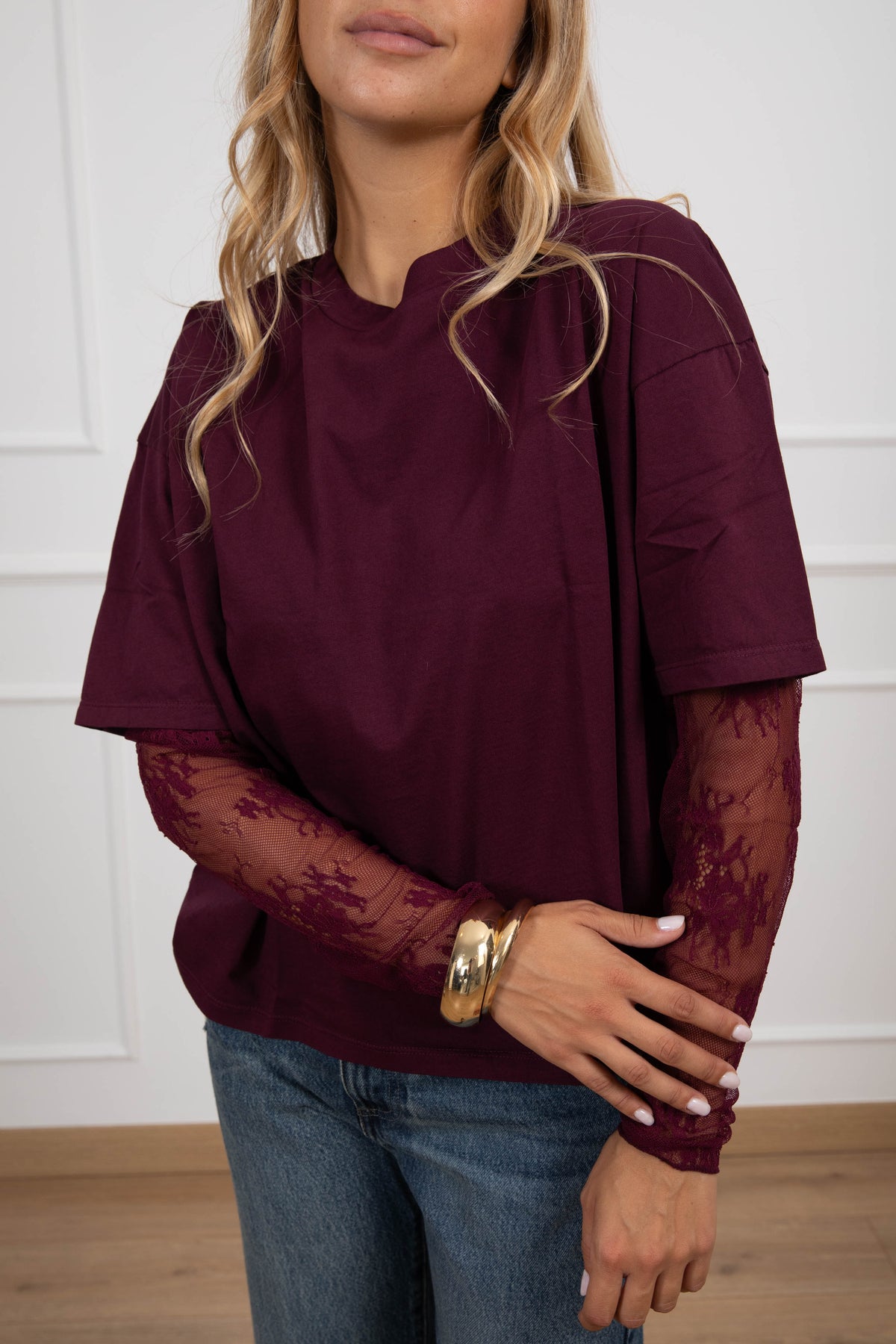 T-shirt con manica in pizzo Susy Mix