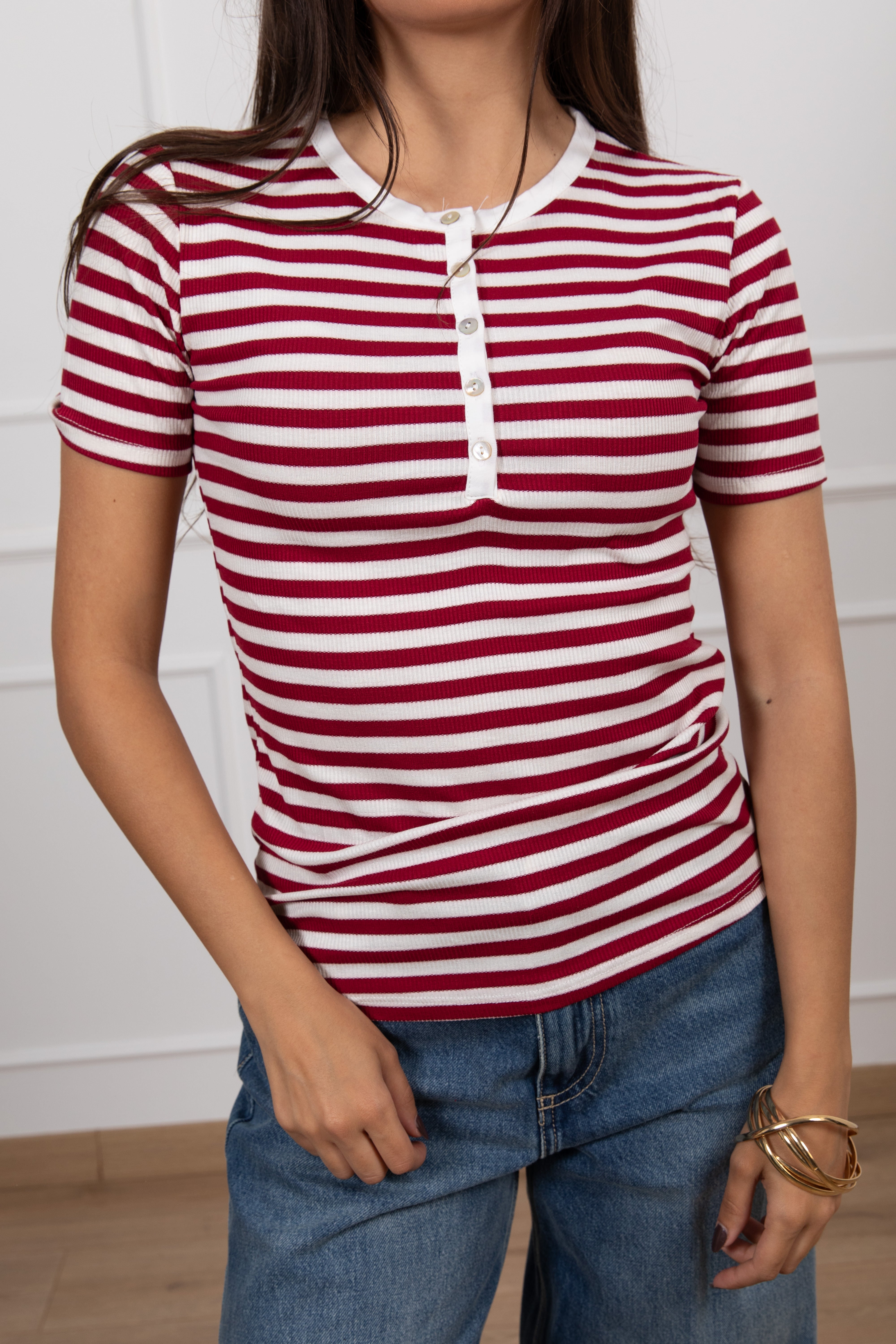T-shirt serafino righe a coste Tensione IN