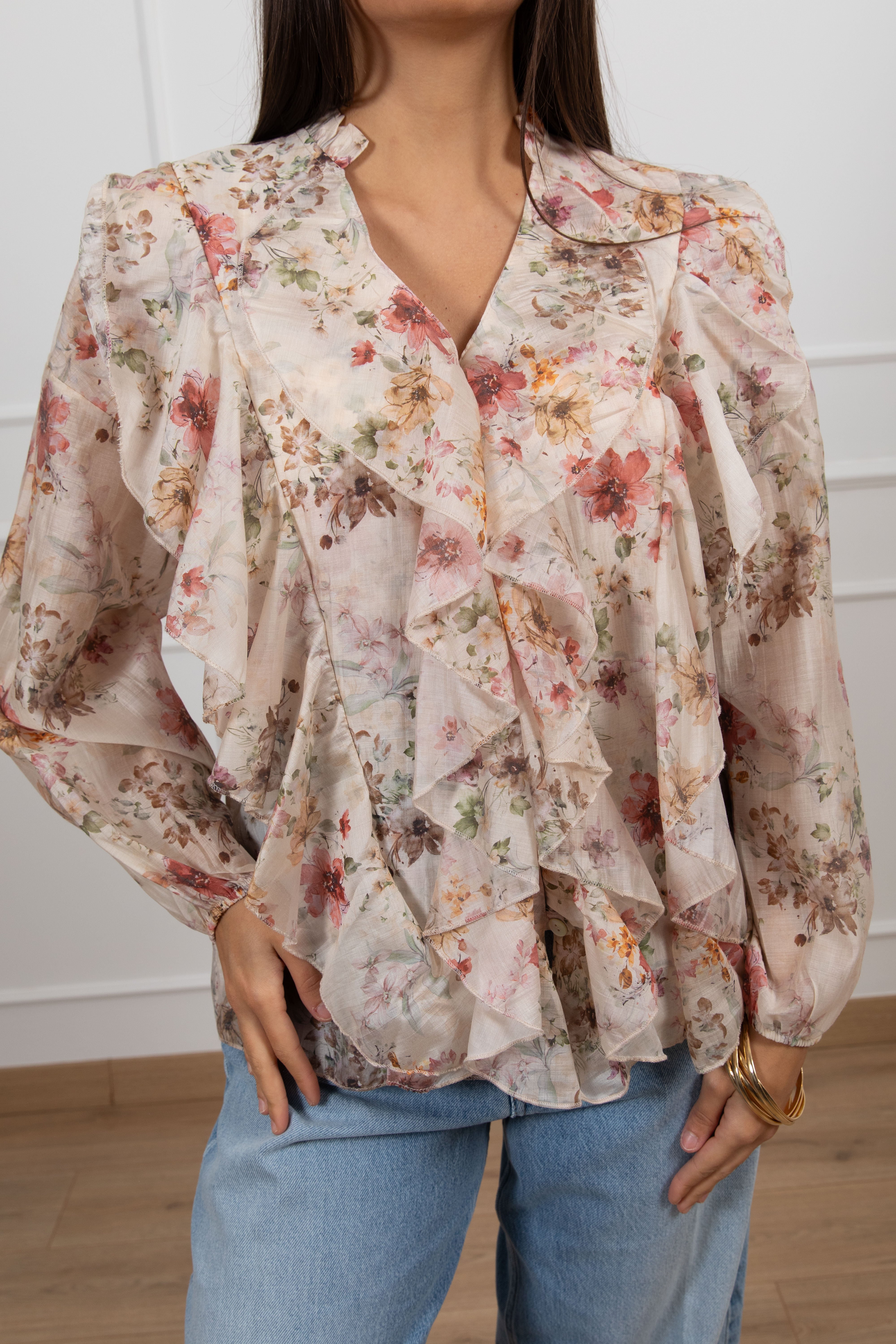 Camicia fantasia flowers con rouches Susy Mix