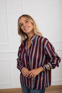Camicia a righe in tessuto fluido con collo alla coreana Susy Mix