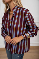 Camicia a righe in tessuto fluido con collo alla coreana Susy Mix