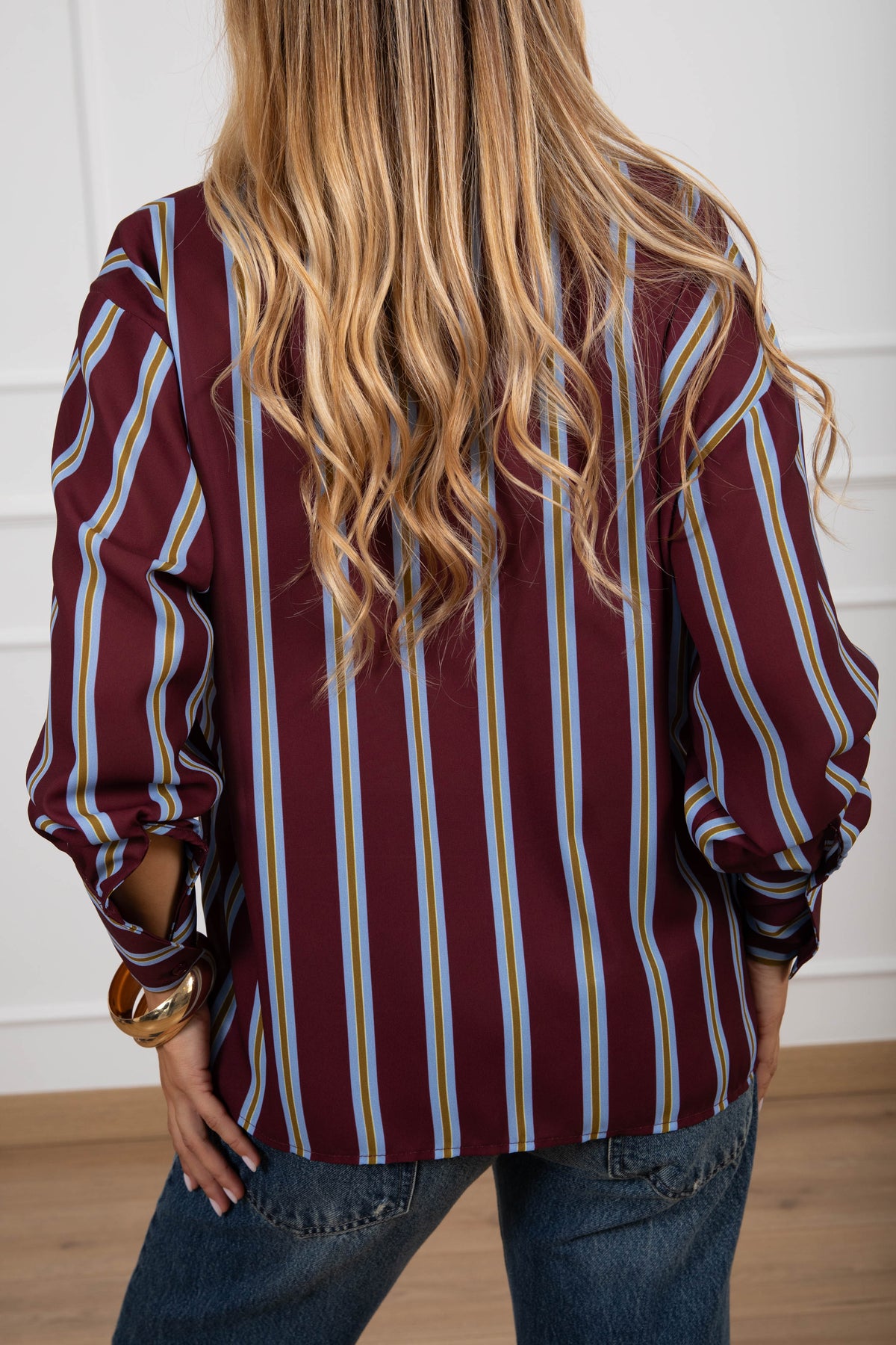 Camicia a righe in tessuto fluido con collo alla coreana Susy Mix