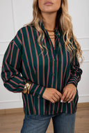 Camicia a righe in tessuto fluido con collo alla coreana Susy Mix