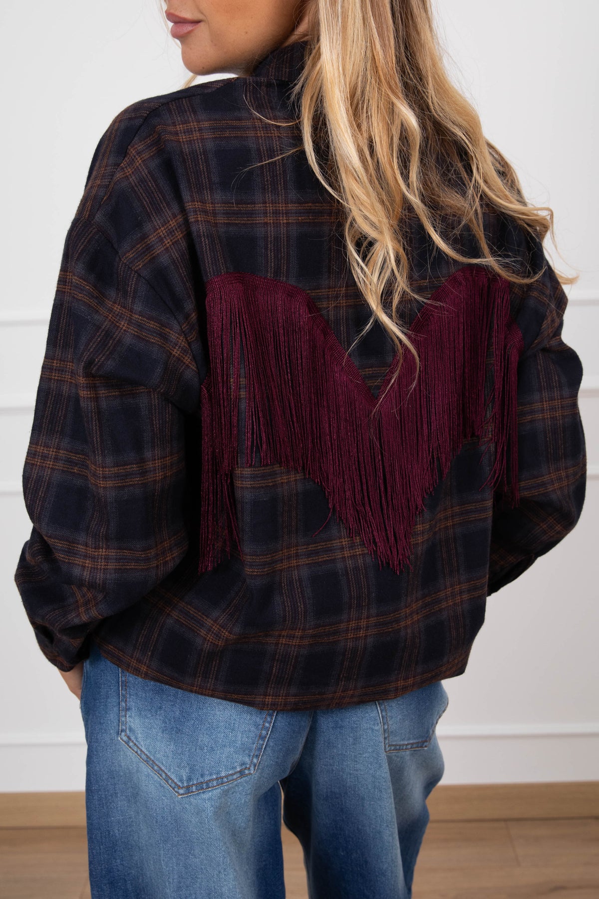 Camicia check in flanella con frange variante grigio/bordeaux Tensione IN