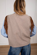 Gilet misto lana con borchie e frange variante beige ViCOLO