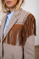 Giacca misto lana con borchie e frange variante beige ViCOLO