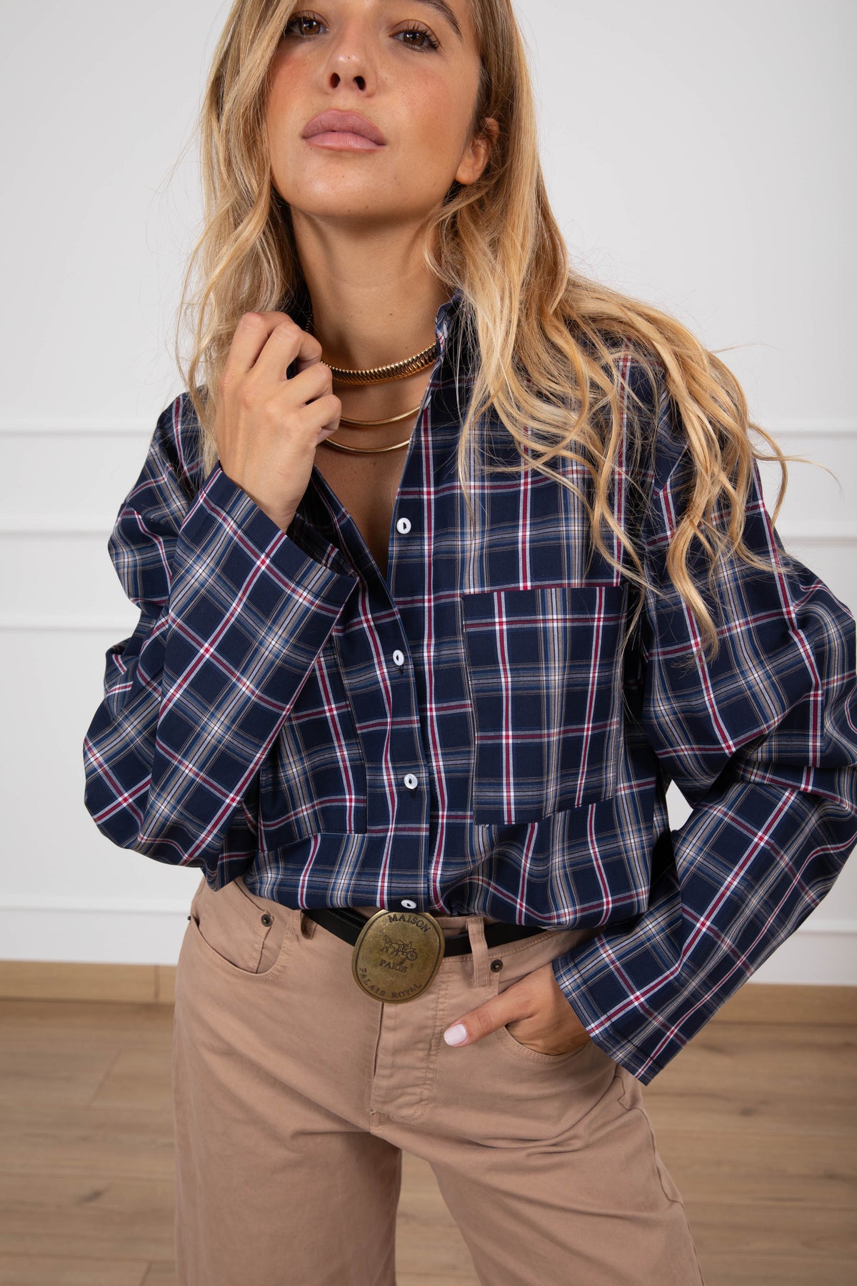 Camicia over-size check variante blu/rosso Haveone