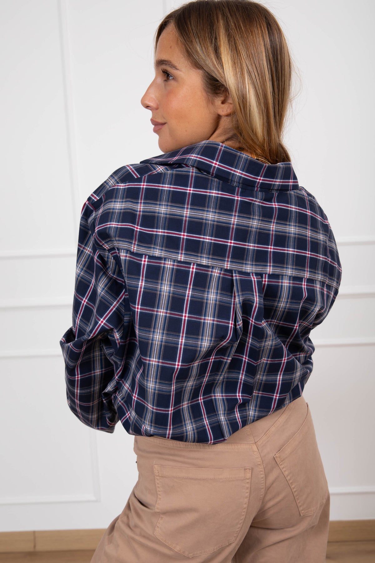 Camicia over-size check variante blu/rosso Haveone