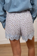 Shorts fantasia flowers lilla con pizzo Tensione IN