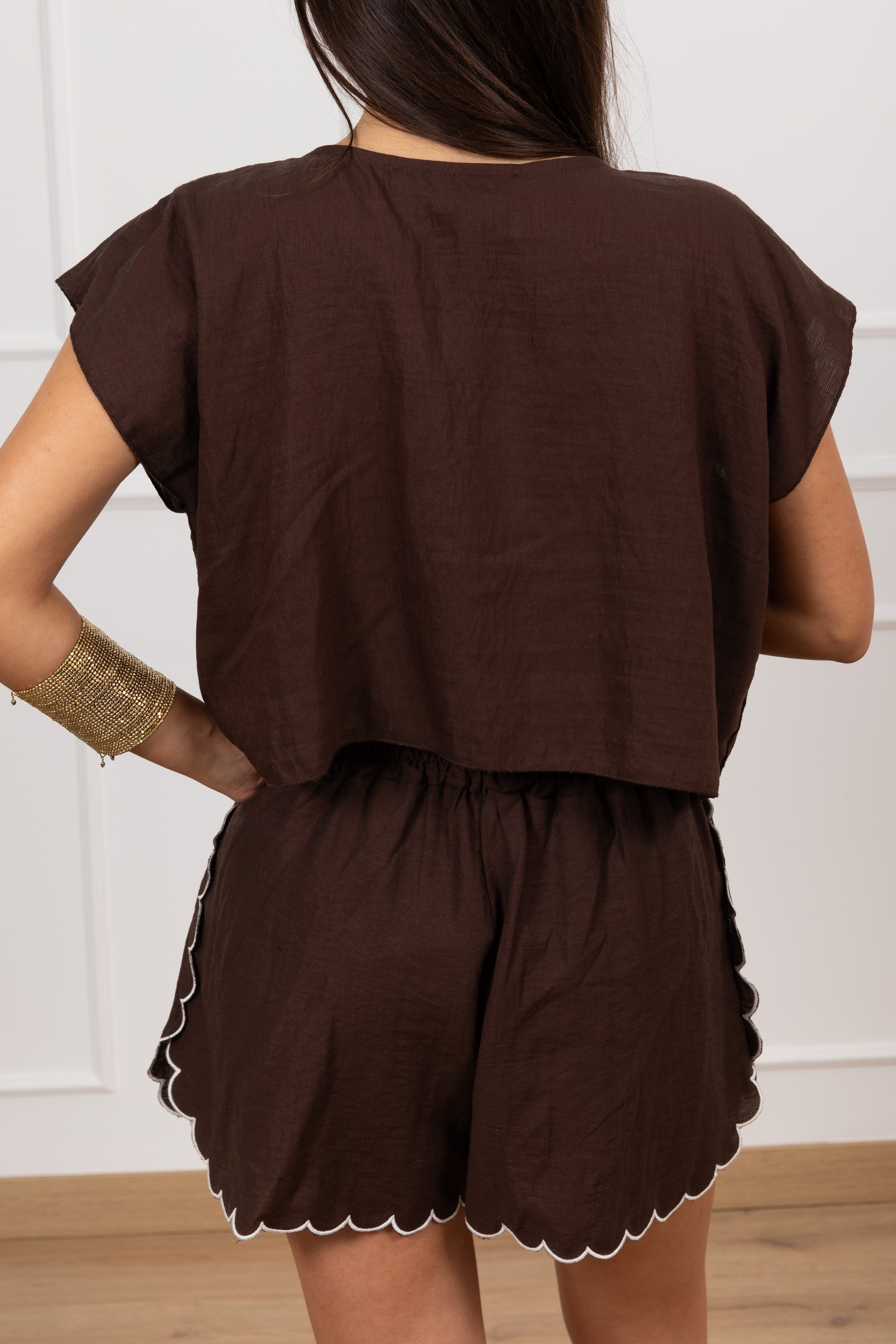 Blusa cropped con ricamo rose Haveone