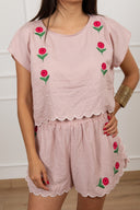 Blusa cropped con ricamo rose Haveone