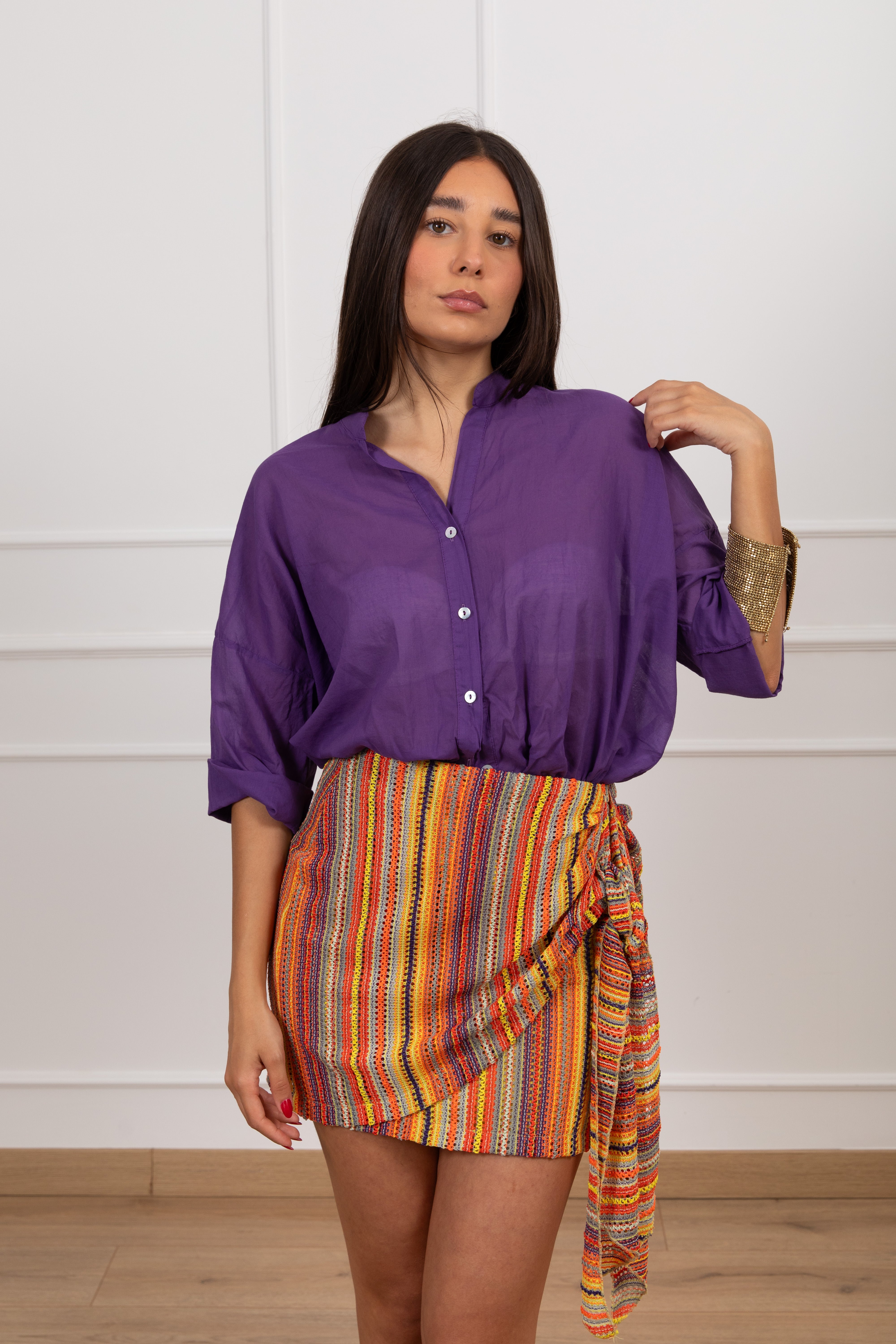 Gonna corta pareo a righe multicolor Haveone