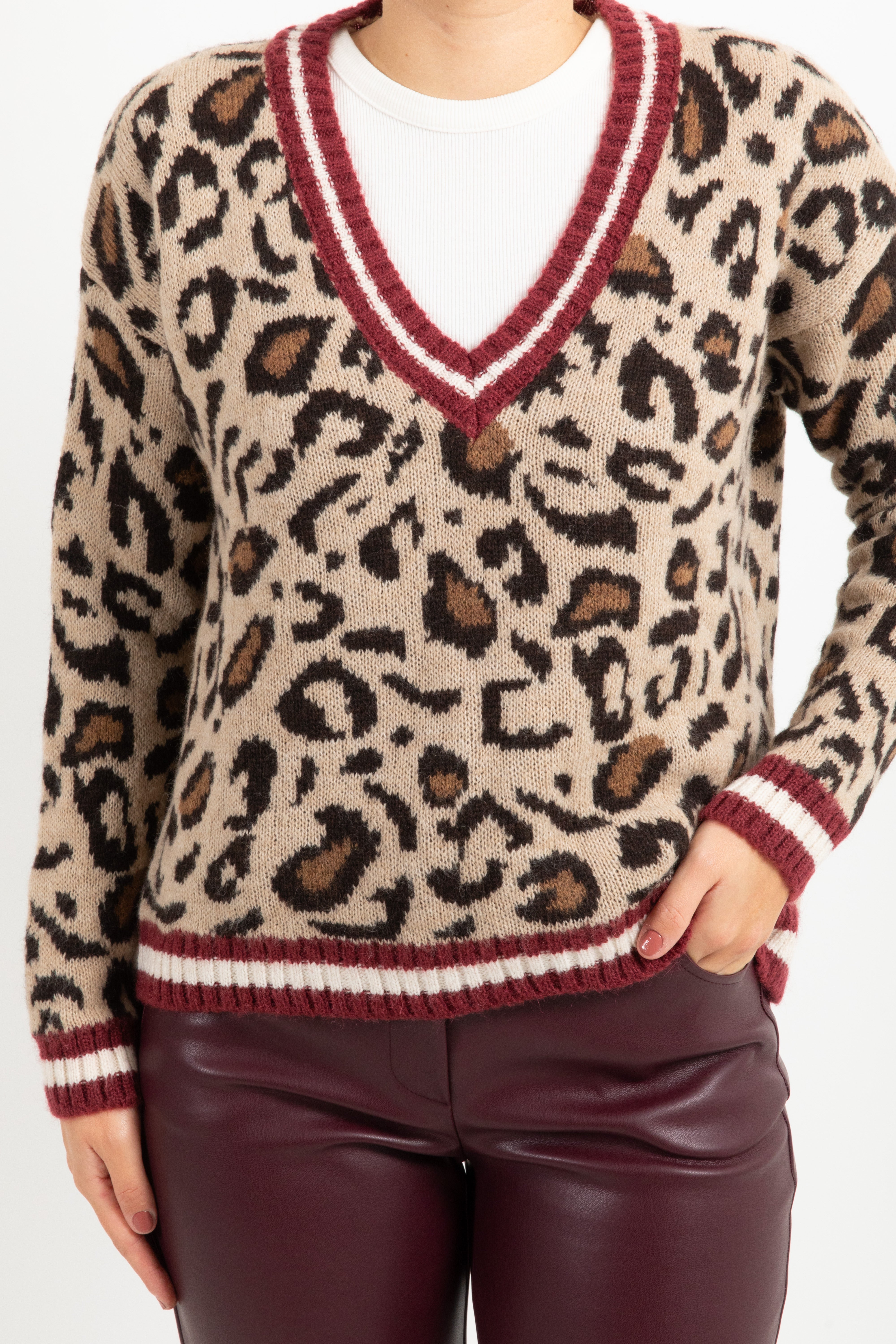 Pull animalier con bordo a righe Susy Mix