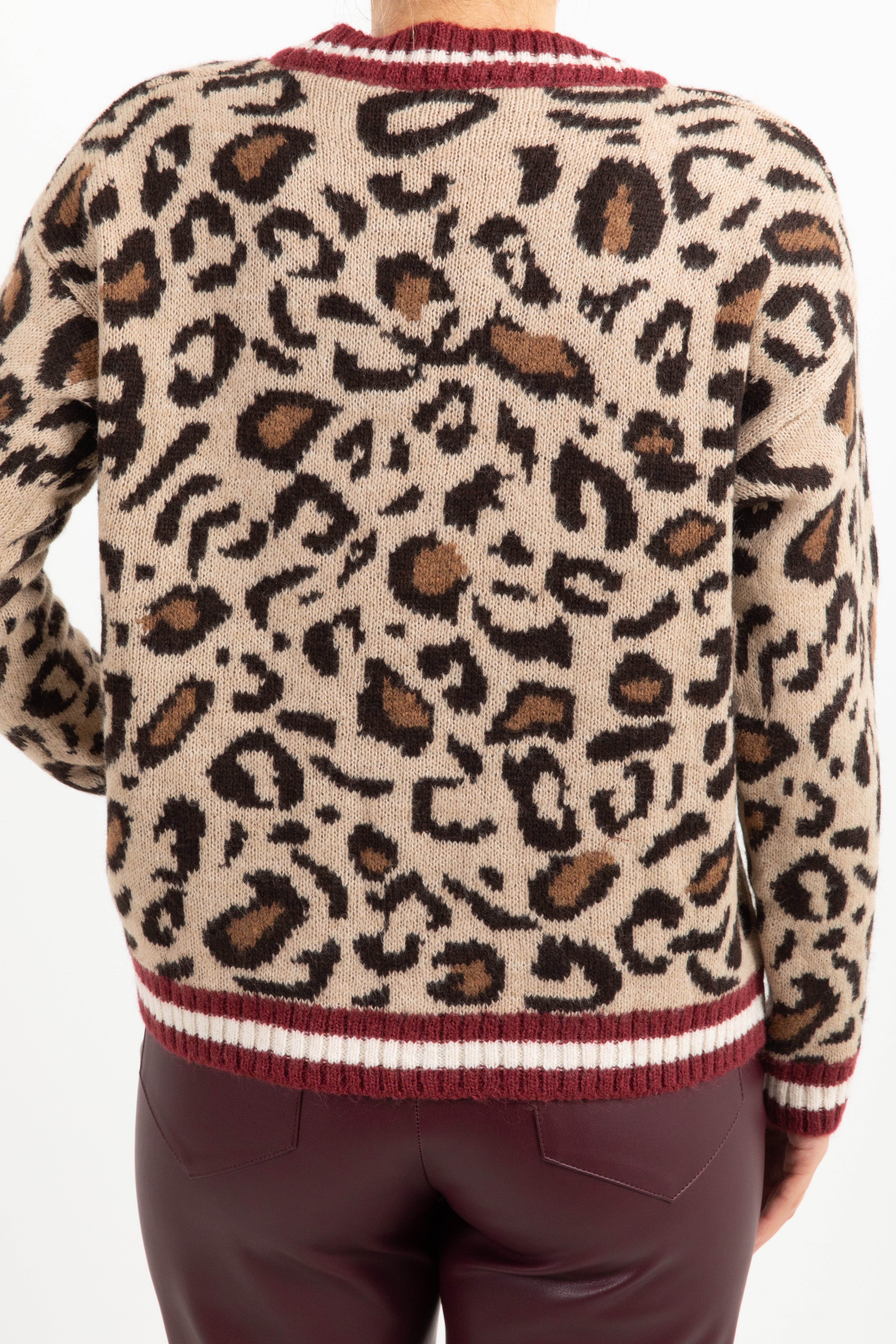 Pull animalier con bordo a righe Susy Mix