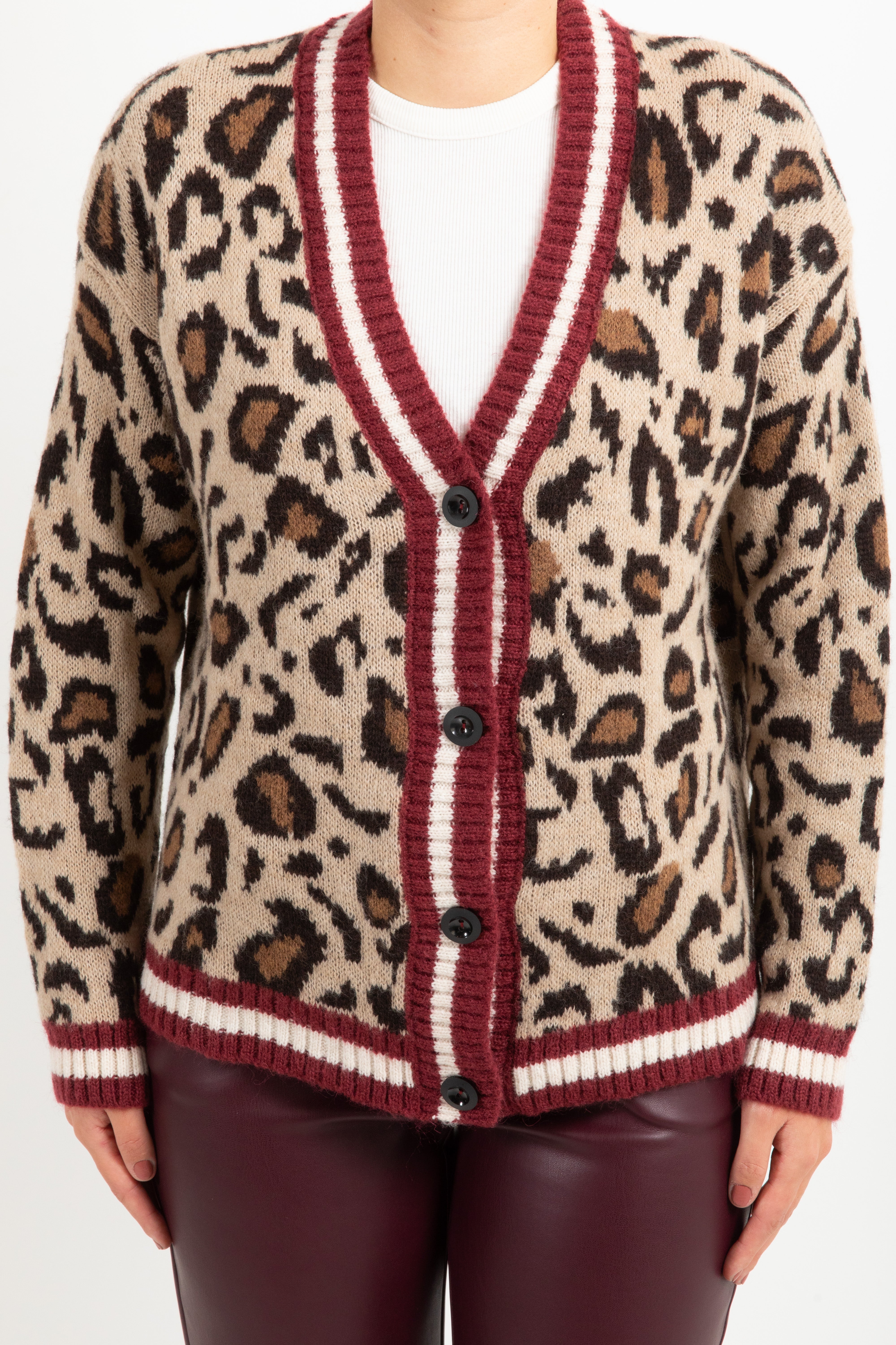 Cardigan animalier con bordo a righe Susy Mix