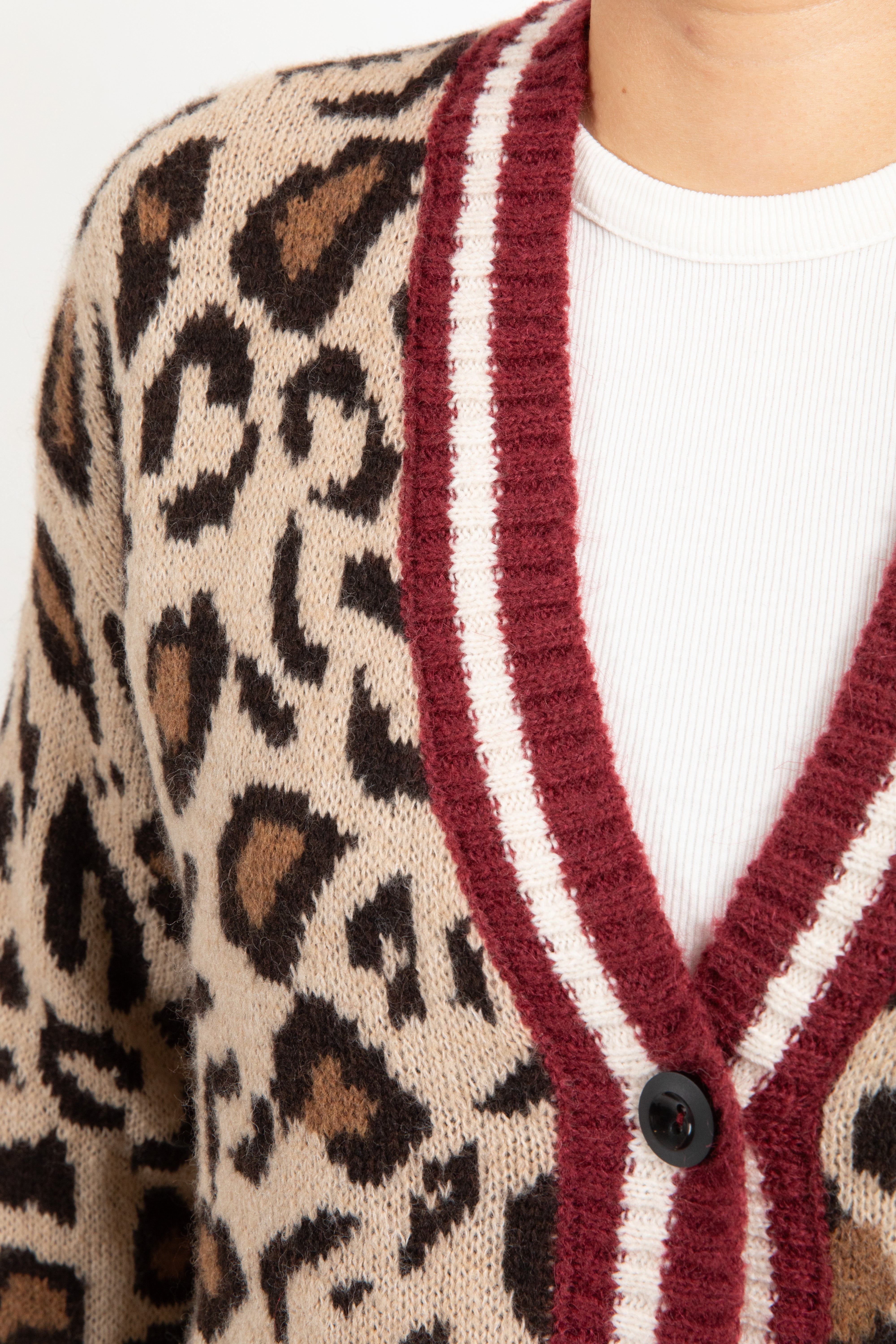 Cardigan animalier con bordo a righe Susy Mix