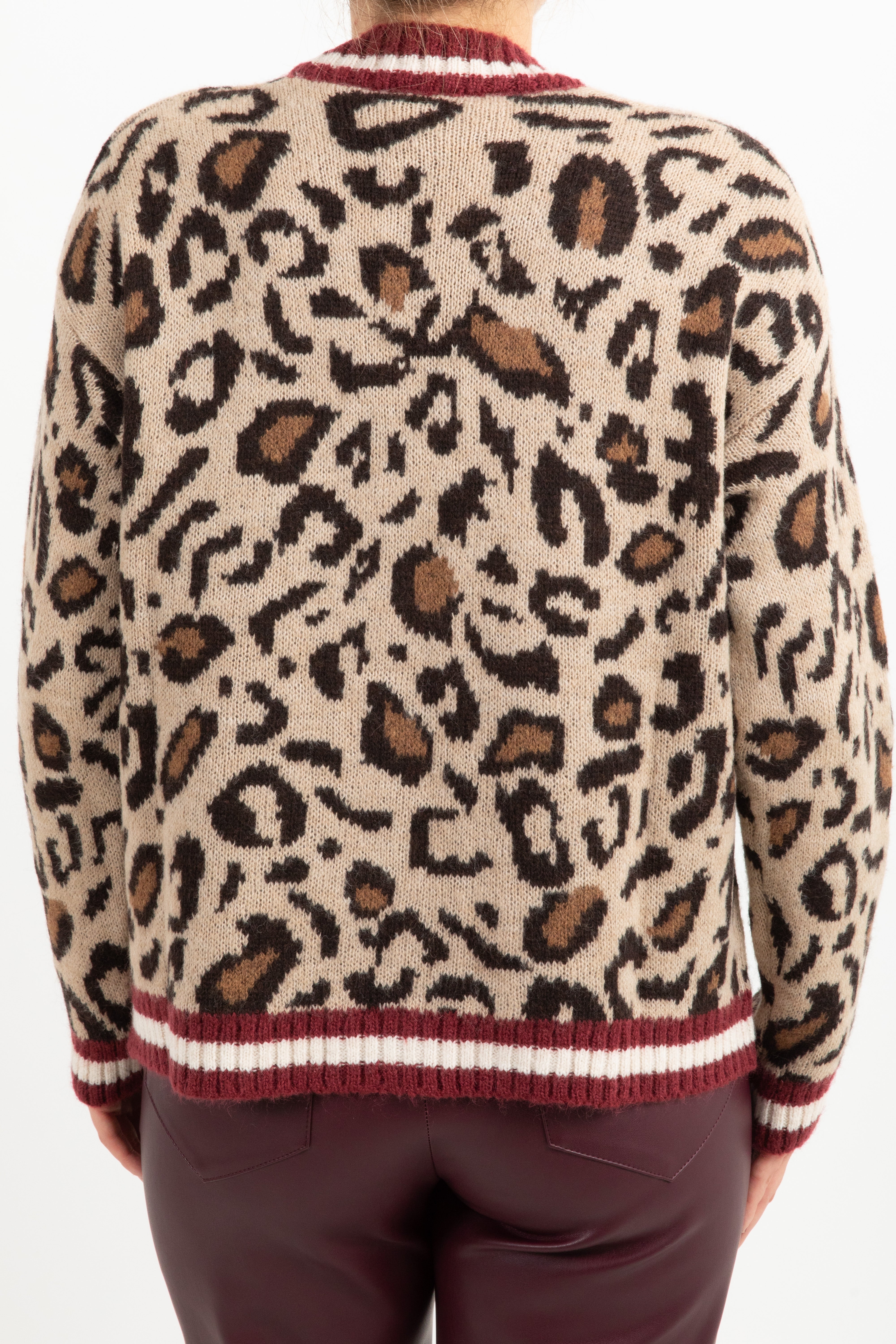 Cardigan animalier con bordo a righe Susy Mix