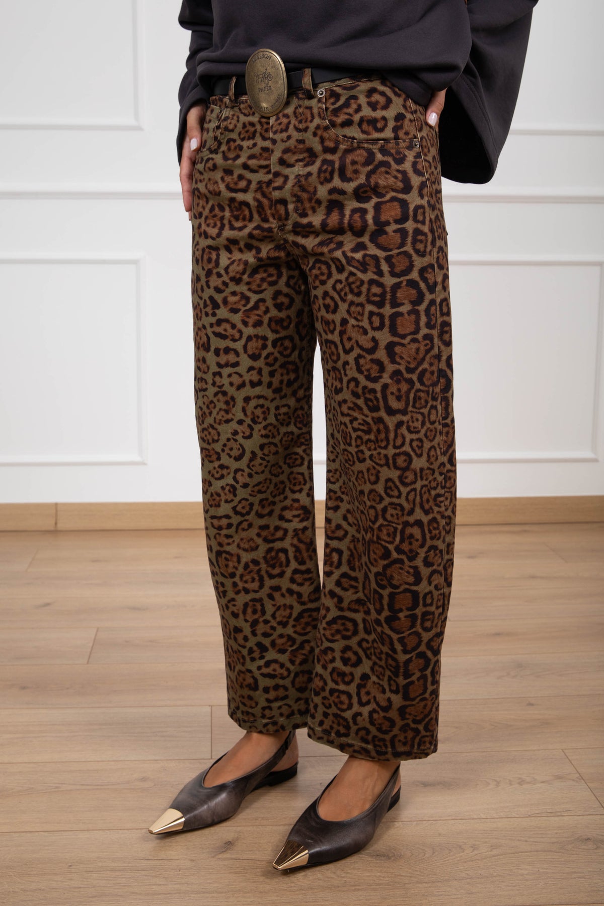 Pantalone fantasia animalier con cintura placca Tensione IN