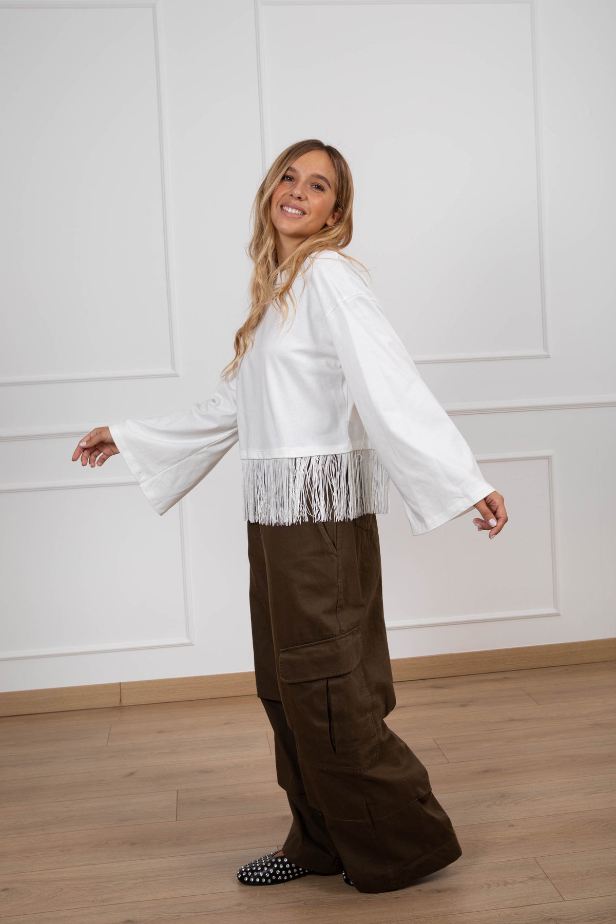 Pantalone cargo gamba dritta con elastico sul retro Haveone