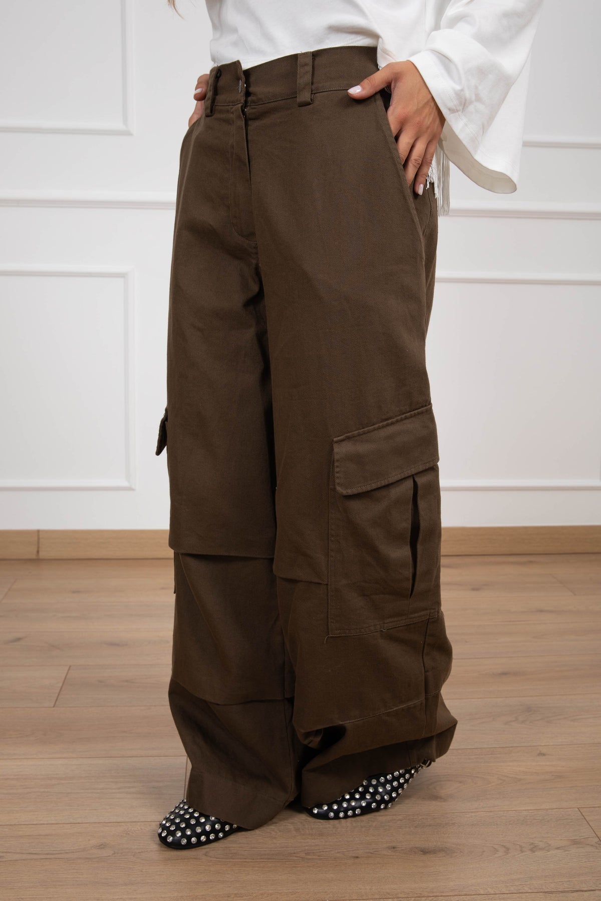 Pantalone cargo gamba dritta con elastico sul retro Haveone