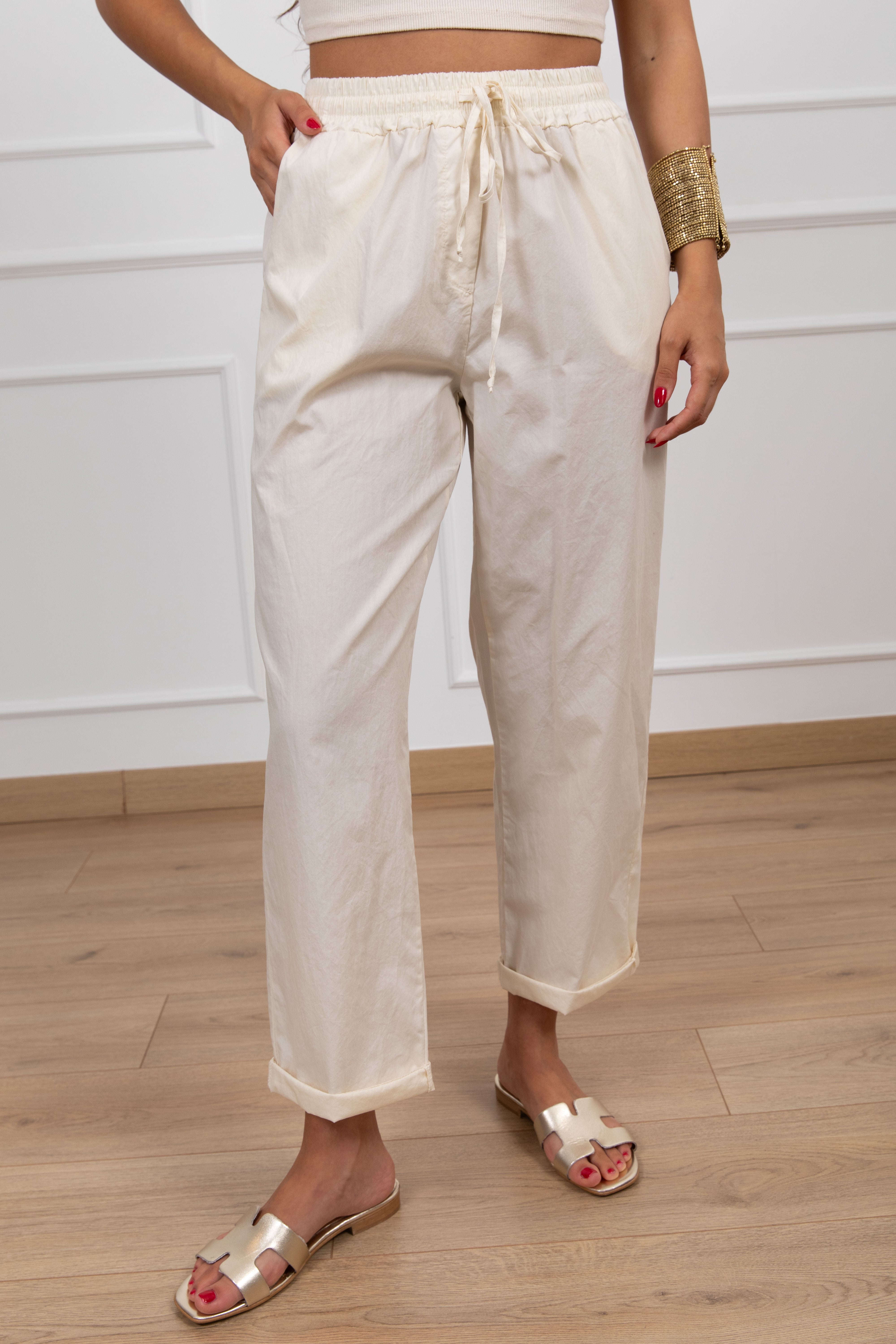 Pantalone in cotone con elastico e coulisse Haveone