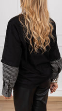 T-shirt spallina imbottita con inserto camicia check variante nero ViCOLO