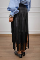 Gonna lunga in eco-pelle con frange variante nero ViCOLO