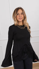 T-shirt manica svasata con inserto pizzo variante nero Haveone