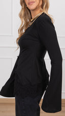 T-shirt manica svasata con inserto pizzo variante nero Haveone