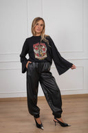Jogger in eco-pelle con elastico variante nero ViCOLO