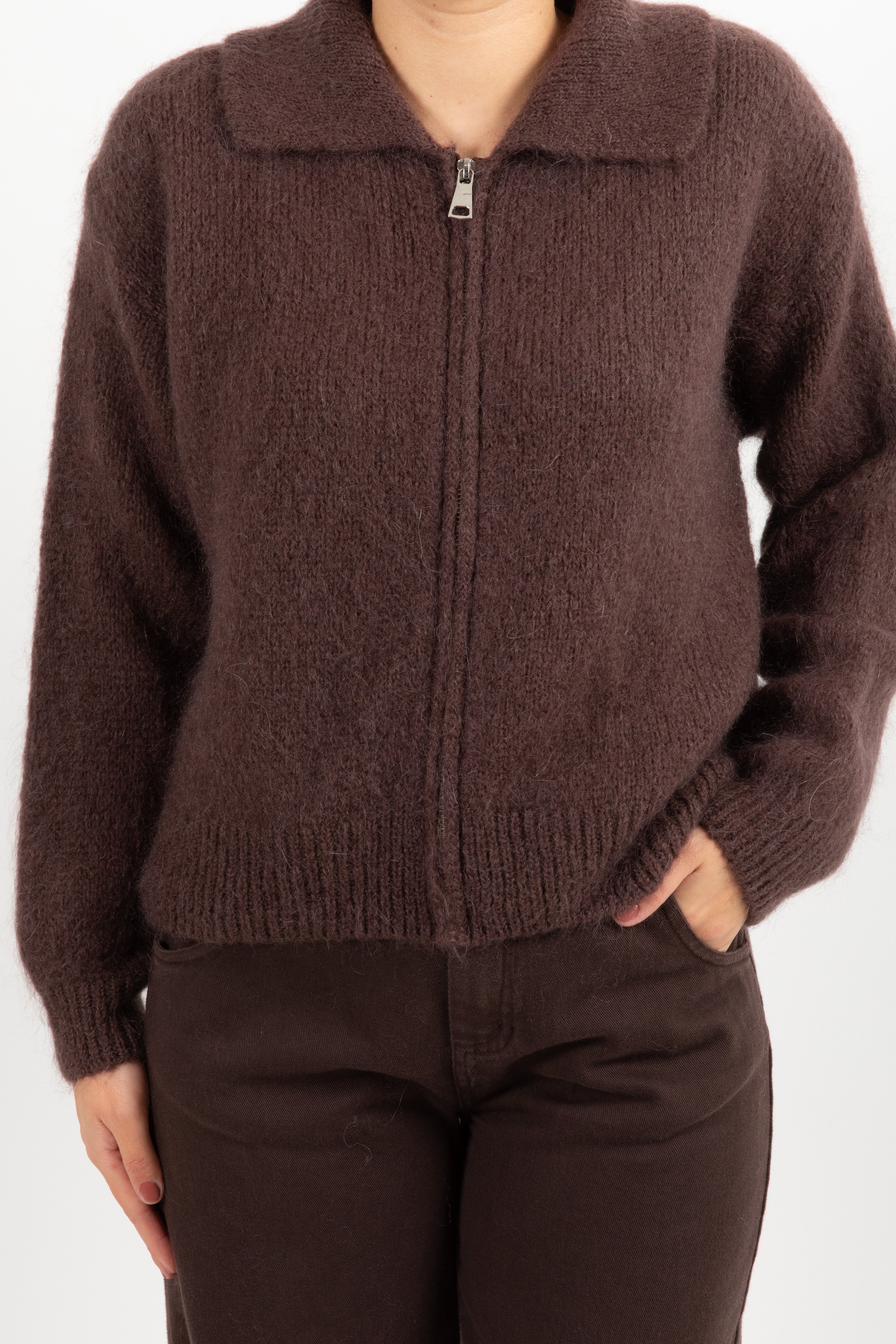 Cardigan con zip in mohair Dixie