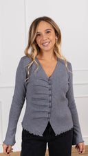 Cardigan scollo a “V” con arricciatura variante grigio Haveone