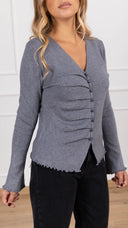 Cardigan scollo a “V” con arricciatura variante grigio Haveone