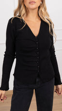 Cardigan scollo a “V” con arricciatura variante nero Haveone