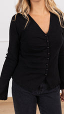 Cardigan scollo a “V” con arricciatura variante nero Haveone