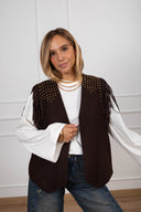 Gilet misto lana con borchie e frange variante moro ViCOLO