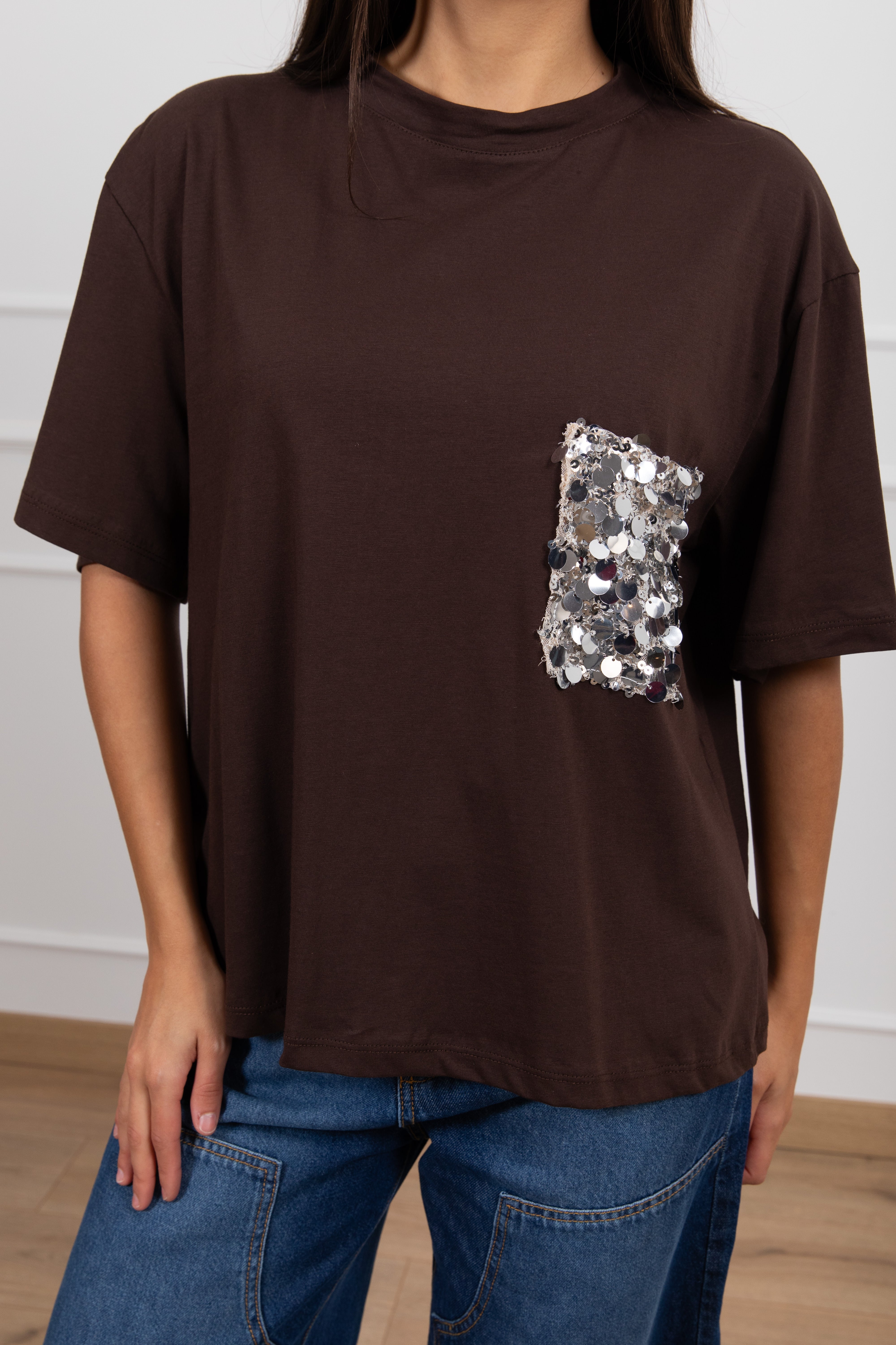 T-shirt con tasca paillettes Tensione IN