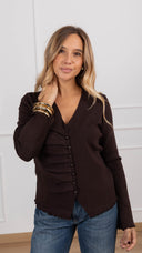 Cardigan scollo a “V” con arricciatura variante moro Haveone