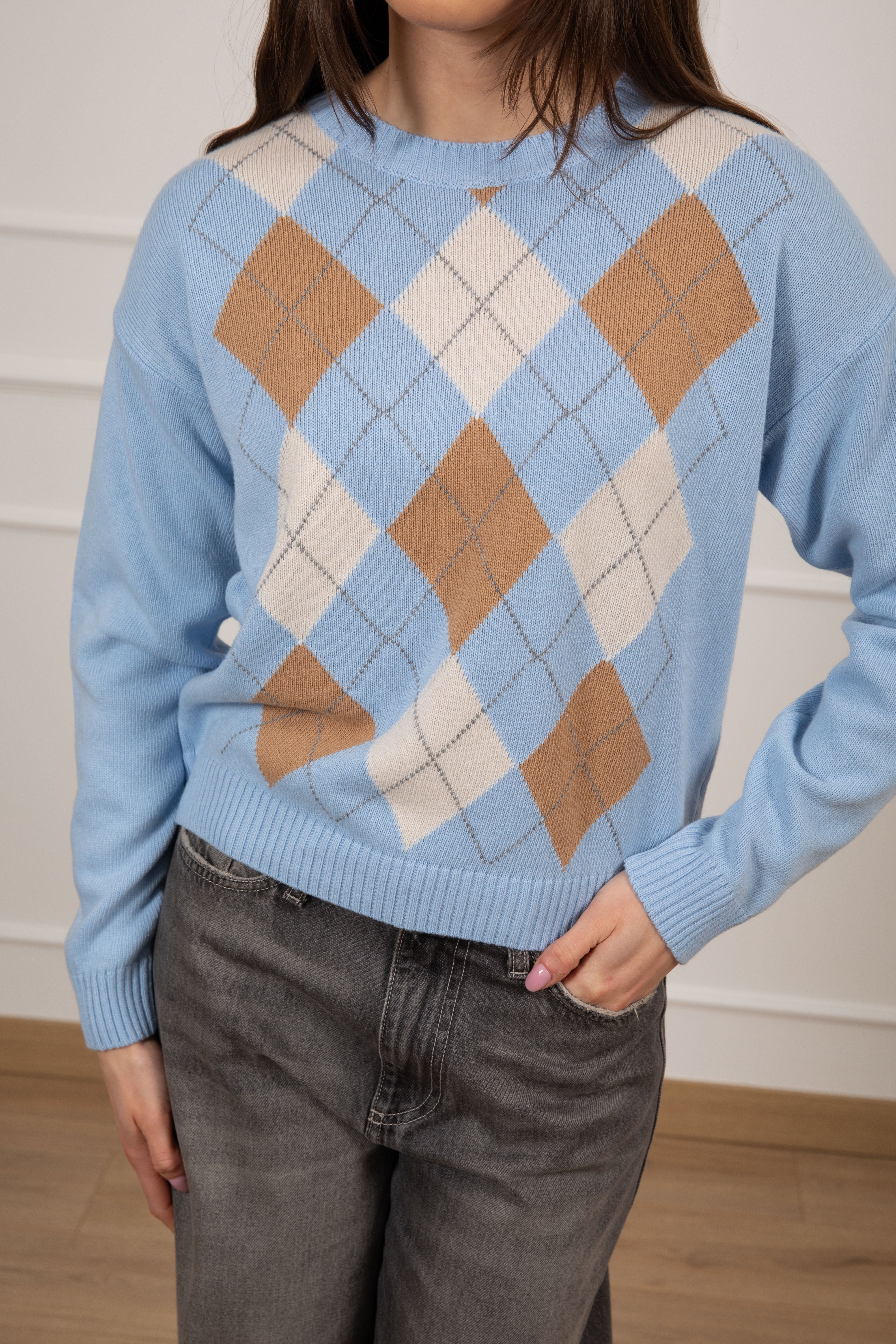 Pull girocollo a rombi in lana e cashmere Tensione IN