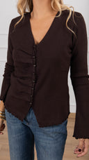 Cardigan scollo a “V” con arricciatura variante moro Haveone