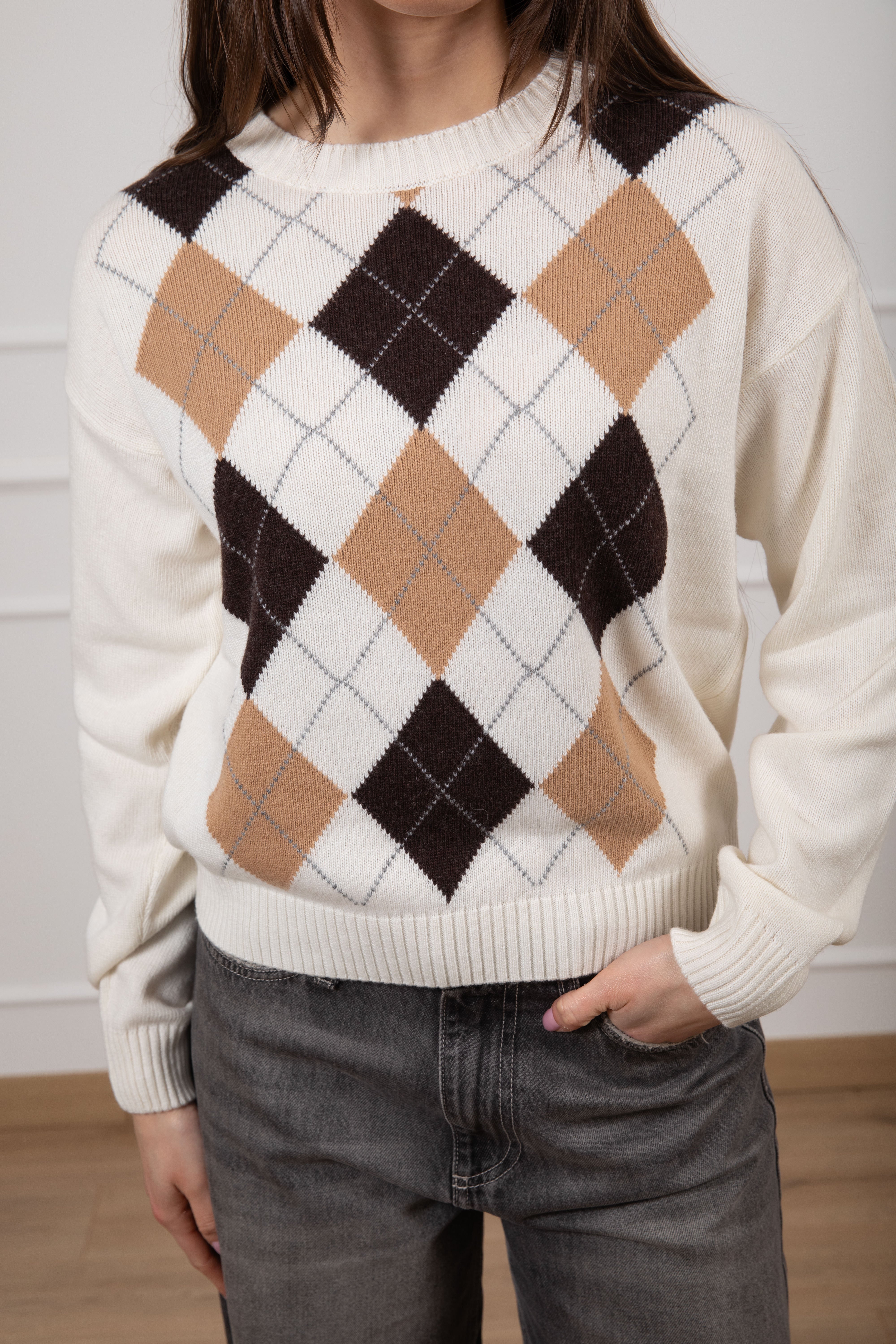 Pull girocollo a rombi in lana e cashmere Tensione IN