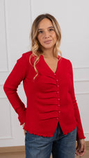 Cardigan scollo a “V” con arricciatura variante rosso Haveone