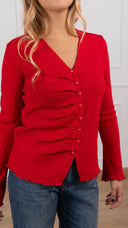Cardigan scollo a “V” con arricciatura variante rosso Haveone