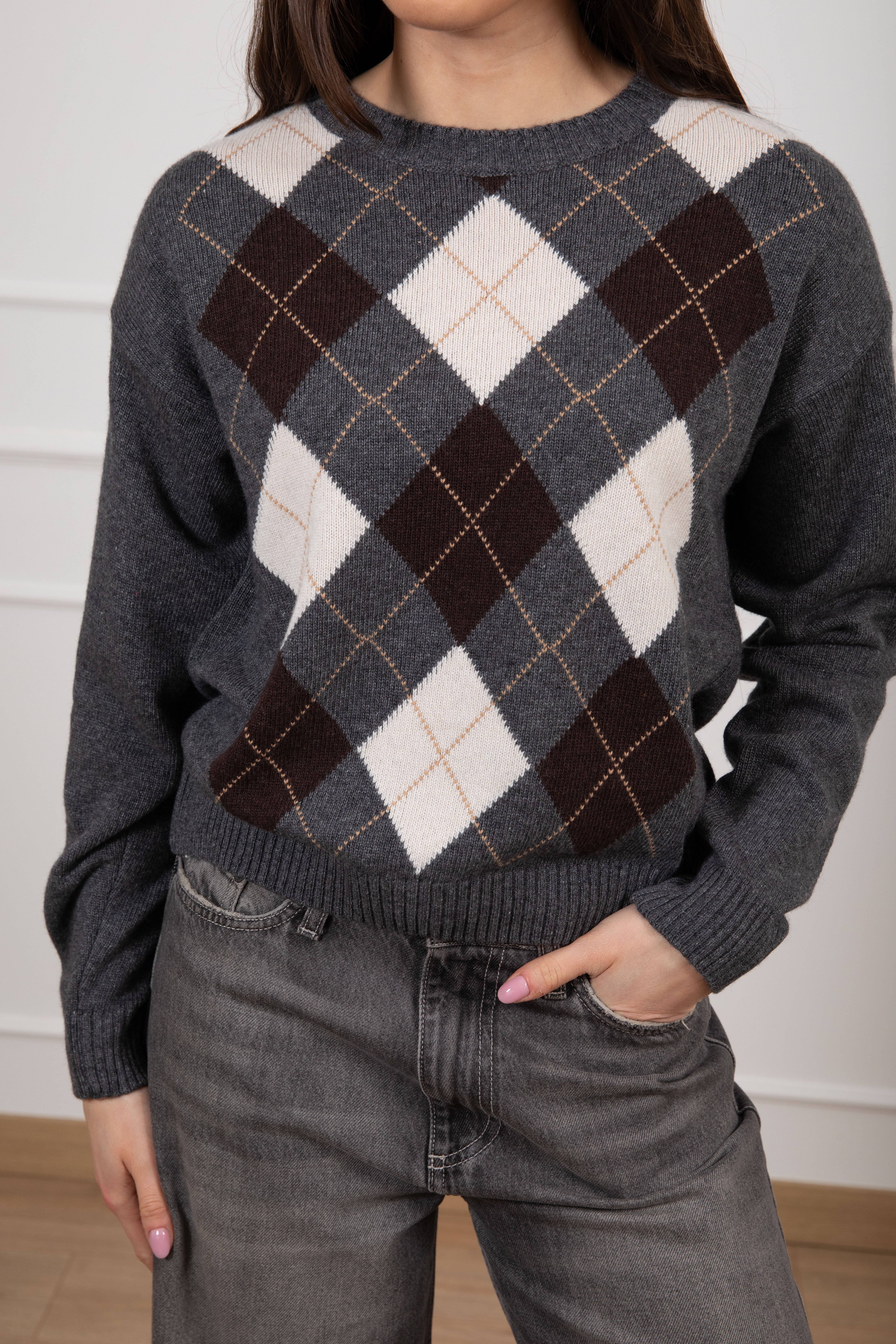 Pull girocollo a rombi in lana e cashmere Tensione IN