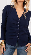Cardigan scollo a “V” con arricciatura variante blu Haveone